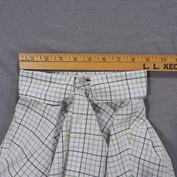 Mizzen Main Shirt Mens XL Trim Fit Blue Green Plaid Leeward Collection USA Made - Picture 11 of 14